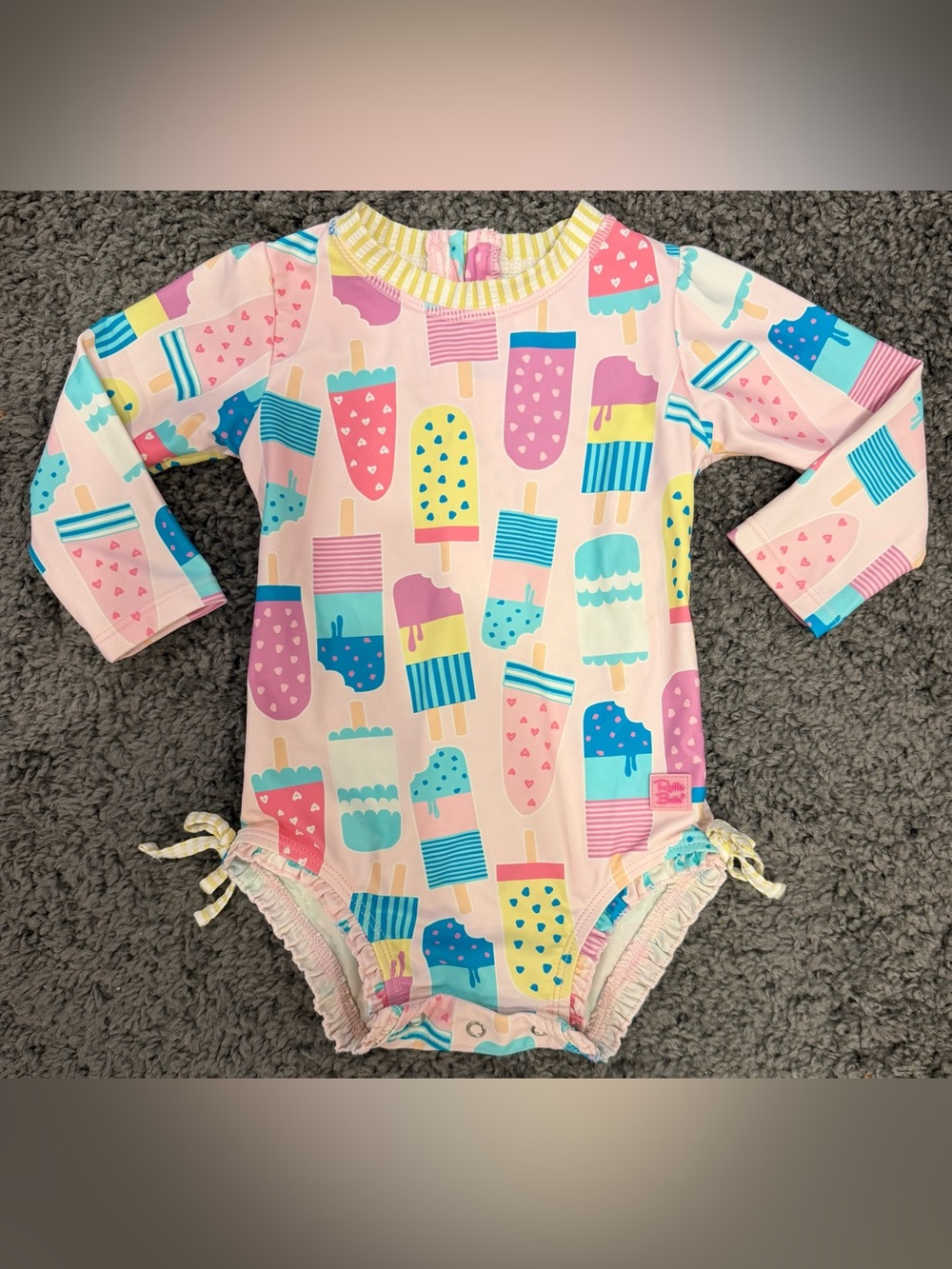 Ruffle Butts Ice Cream Social Rash Guard One Piece Swimsuit UPF50+ size 12-18M